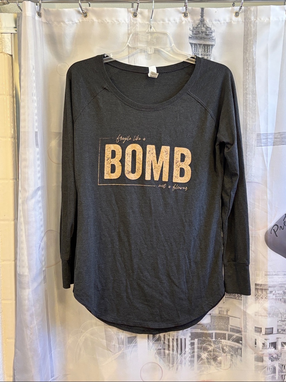 Women's Charcoal Gray Long-Sleeve Graphic Tee